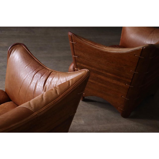 Mid-Century Cognac Leather and Wood Lounge Chairs by Pacific Green, Australia, 1970s, Set of 2 For Sale - Image 6 of 15