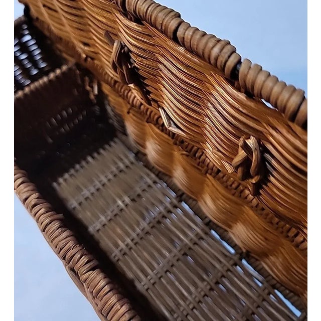 1980s Vintage Wicker Storage Basket Woven Lidded For Sale - Image 5 of 8