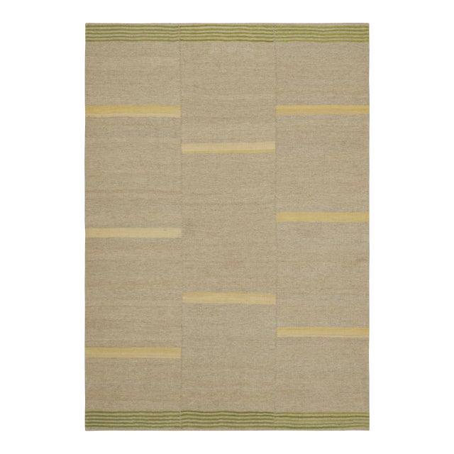 Rug & Kilim’s Contemporary Kilim in Beige, Gold and Chartreuse Textural Stripes For Sale