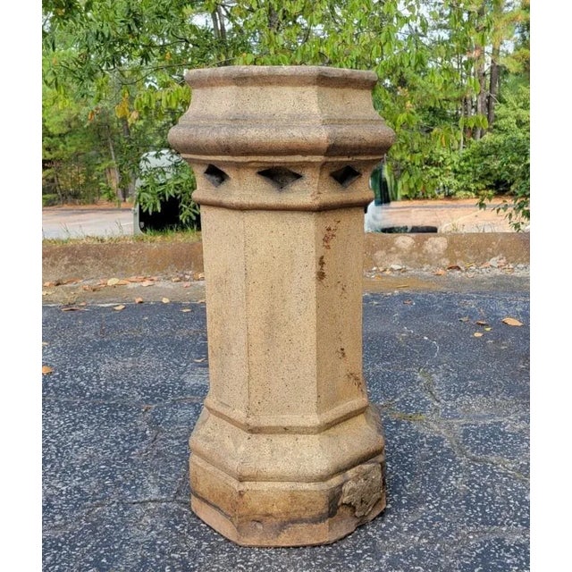 Ceramic Antique Scottish Salt-Glazed Octagonal Chimney Pot, 31” Tall For Sale - Image 7 of 9