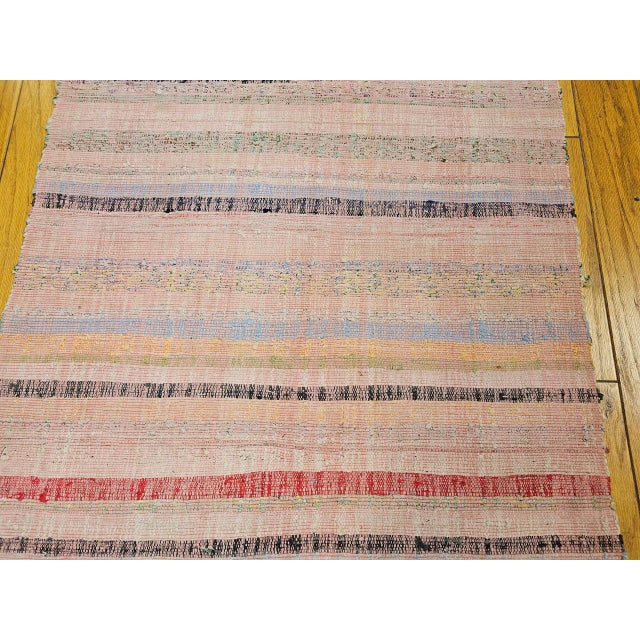 Vintage Rag Runner, Handwoven Wool & Cotton, Stripe Pattern, Red & Pink, 3x14 For Sale - Image 14 of 18