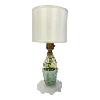 Vintage Capodimonte Style Floral Basket Motif Lamp For Sale