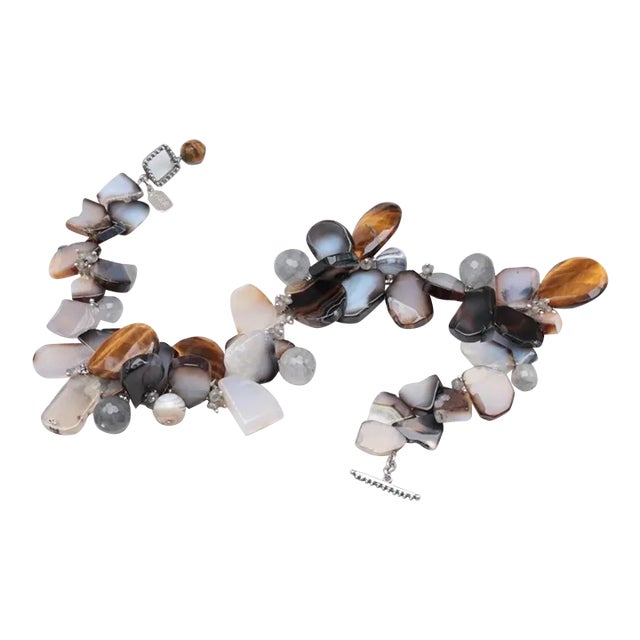 Designer Artisan AKR-Agate, Tiger's Eye & Sterling Silver Statement Necklace-Wearable Art For Sale