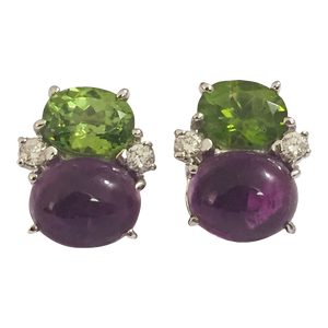 Christina Addison Medium Gum Drop Earrings With Peridot and Cabochon Amethyst and Diamonds