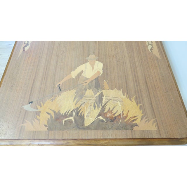 Vintage Buchschmid & Gretaux Bg German Wood Coffee Table Inlay Marquetry 4 Seasons For Sale In Birmingham - Image 6 of 10