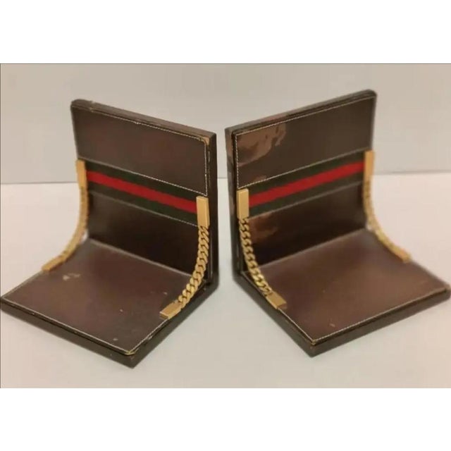 Metal 1970s Vintage Gucci Leather and Brass Bookends - Pair For Sale - Image 7 of 11