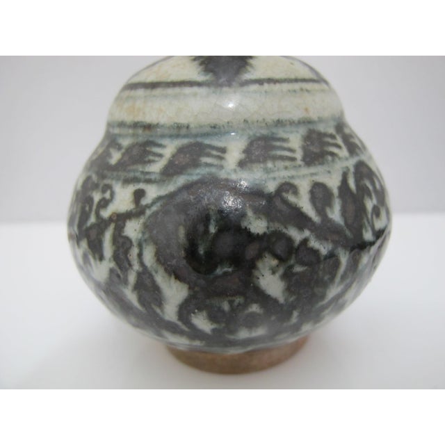 Antique Vietnamese Southeast Asian Blue Flower Pottery Jarlet Bottle Vase For Sale - Image 10 of 11