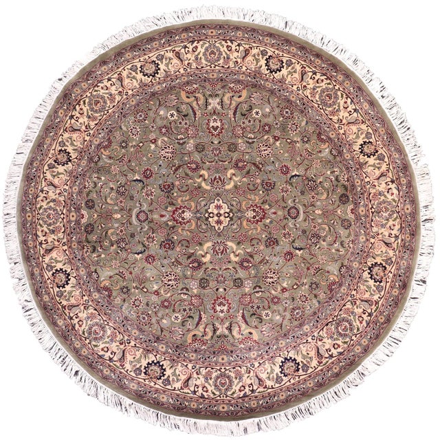 Floral 1990's Pak-Persian Green/Beige Wool Round Rug- 8'0'' X 8'2'' For Sale - Image 9 of 9