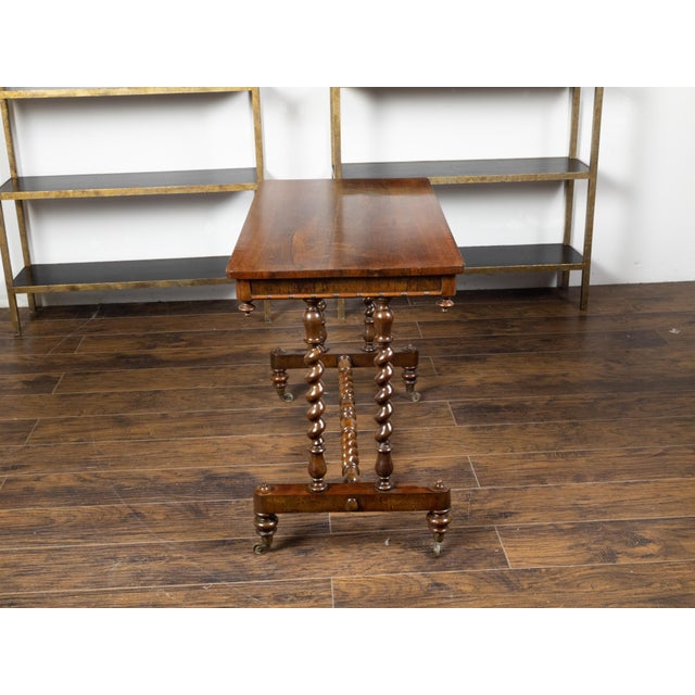 English 1860s Mahogany Table with Barley Twist Base and Petite Casters For Sale - Image 12 of 12