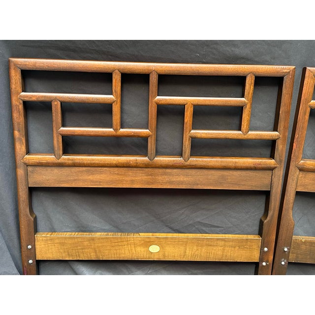 Wood Late 20th Century Pair of Twin Headboards by Baker Furniture Chinese Chippendale Fretwork For Sale - Image 7 of 11