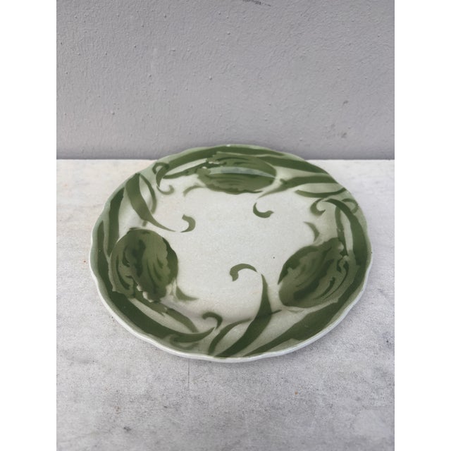 French Faience Green Tulip Plate Choisy Le Roi.
