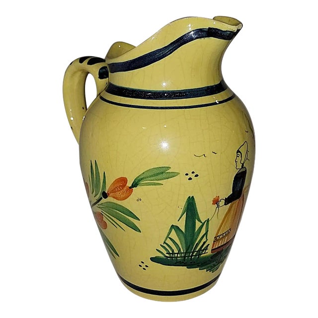 Quimper Soleil French Faience Wine Water Pitcher For Sale