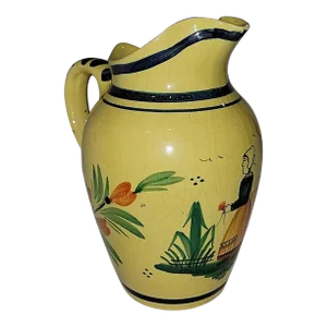 Quimper Soleil French Faience Wine Water Pitcher