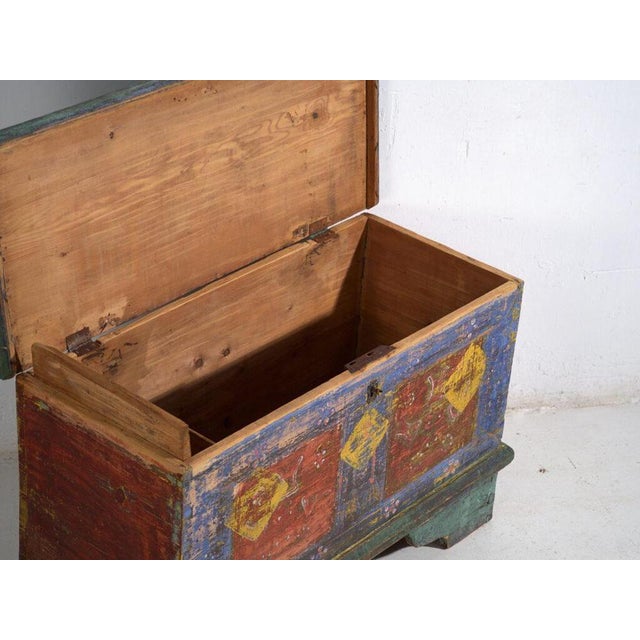 Antique Red Colored Trunk in Wood For Sale - Image 6 of 13