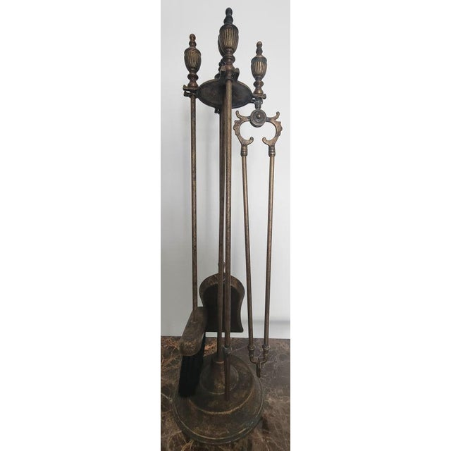Italian Italian Die-Cast Brass 5-Piece Fireplace Tool Set For Sale - Image 3 of 5