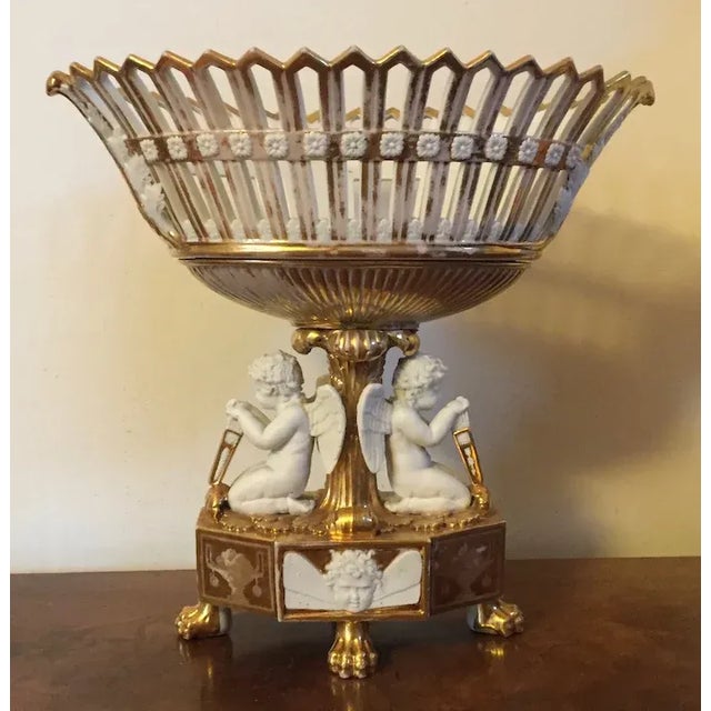 Antique Early 19th Century French Empire Porcelain Corbeille Centerpiece with Angel Supports For Sale - Image 9 of 13