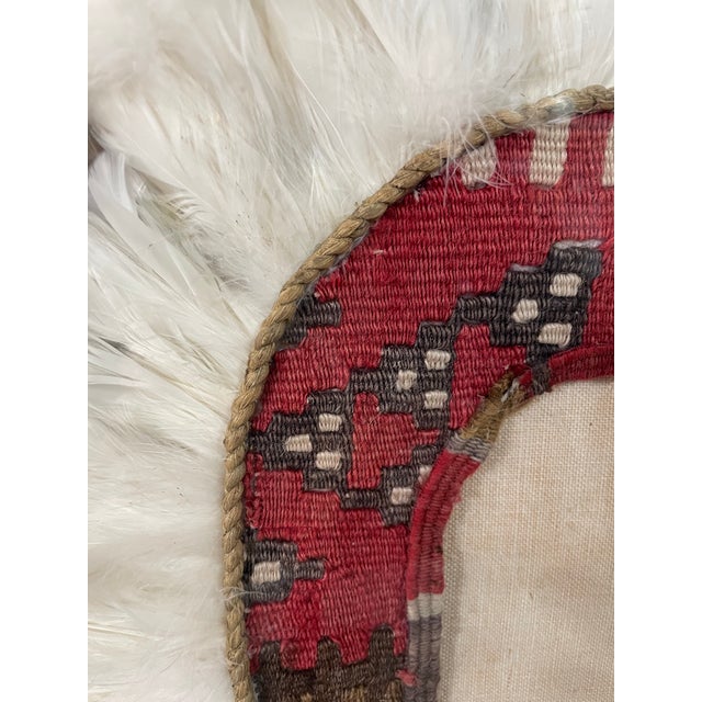 Early 20th Century Vintage Native American Headdress Woven Wool With Feathers. Framed in Lucite Shadowbox. For Sale - Image 5 of 11