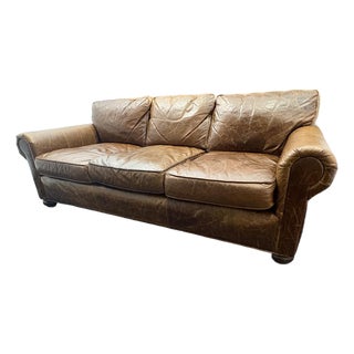 Rh Original Lancaster Leather 3-Cushion Sofa – 7' Petite 38"d | Italian Brompton Cocoa | Down-Feather | Pre-Owned For Sale