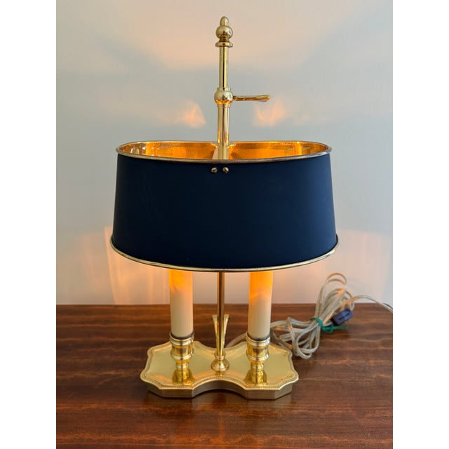Mid-20th Century Brass Bouillotte Lamp With Black Tole Shade For Sale - Image 9 of 9