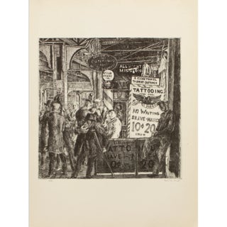 1939 After Reginald Marsh "Tattoo-Haircut-Shave", First Edition Period Offset Lithograph For Sale