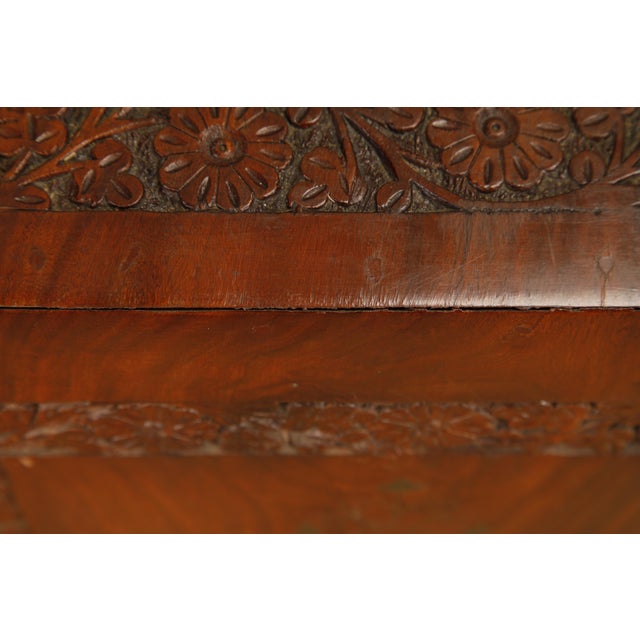 Vintage Campaign Style Inlaid Walnut Dresser Chest, Brass Inlay Carved Wood 10 Drawer Cabinet For Sale - Image 16 of 18