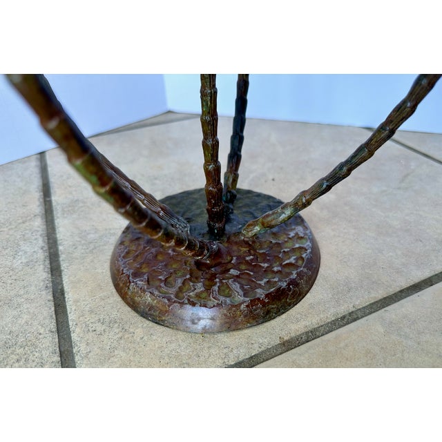 Pair Patinated Tole Metal Palm Tree 5 Arm Candlestick Holders For Sale - Image 13 of 15