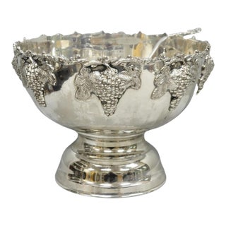 Vintage Grapevine Cluster Silver Plated Footed Punch Bowl Champagne Ice Bucket For Sale