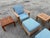 1990s Vintage Brown Jordan "Mission Teak" Deep Seating Patio Set With Blue Cushions - 10 Pieces For Sale - Image 11 of 11