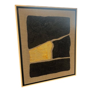 Gold and Carbon Painting on Spanish Linen Minimalist Painting, Framed Center Mixed Gold For Sale