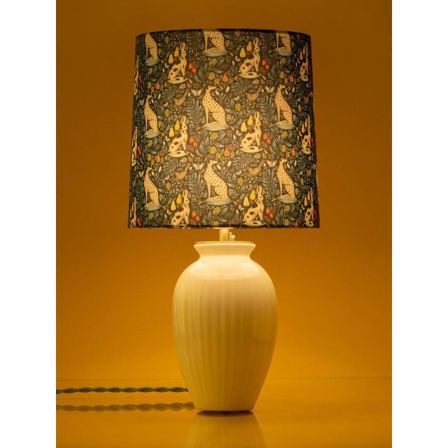 Ceramic Royal Delft White Vintage Table Lamp, Liberty London Lampshade For Sale - Image 7 of 10