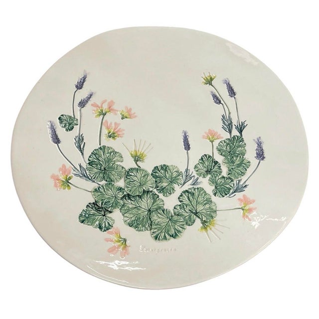 Vintage Hand-Crafted Ceramic Botanical Platter – "Pelargonium" 3d Relief Wall Art For Sale In West Palm - Image 6 of 12