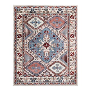 8x10 Gray Hand-Knotted Wool Geometric Diamond Medallion Tribal Modern Carpet Rug For Sale