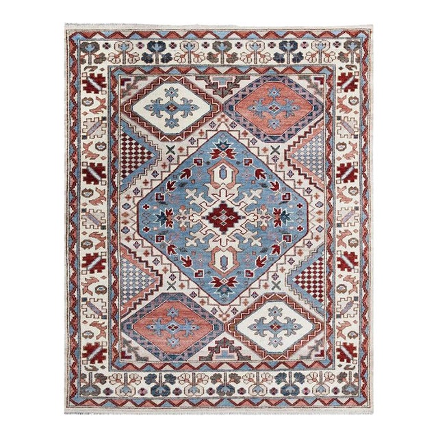 8x10 Gray Hand-Knotted Wool Geometric Diamond Medallion Tribal Modern Carpet Rug For Sale