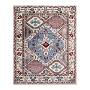 8x10 Gray Hand-Knotted Wool Geometric Diamond Medallion Tribal Modern Carpet Rug