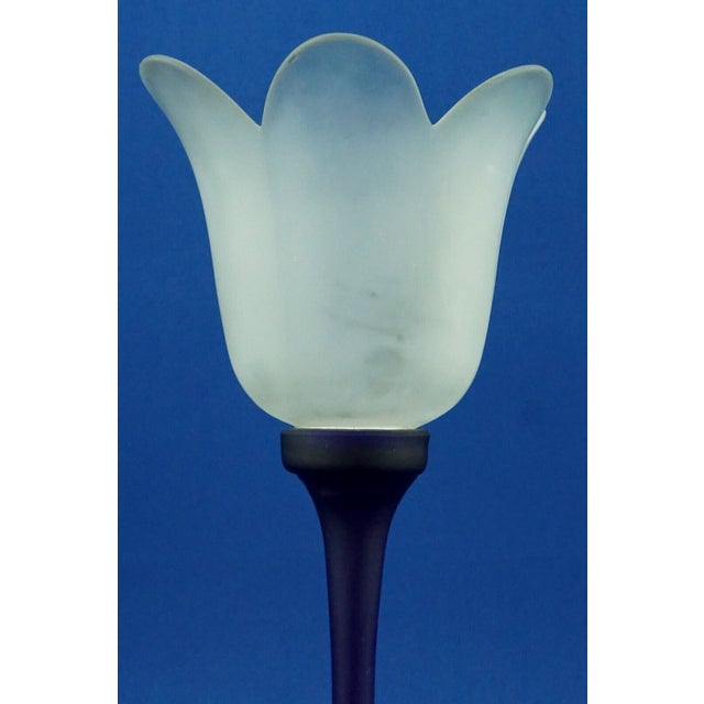 Glass Tulip-Shaped Blue and White Murano Opaline Glass Vase by Alfedo Barbini, Italy, 1950s For Sale - Image 7 of 18