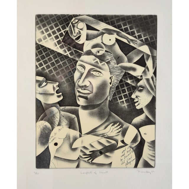 Numbered 7/50. Titled "Conflict of Heart", signed by artist Patrick Wadley and dated 1989. Full measurements: Height:...