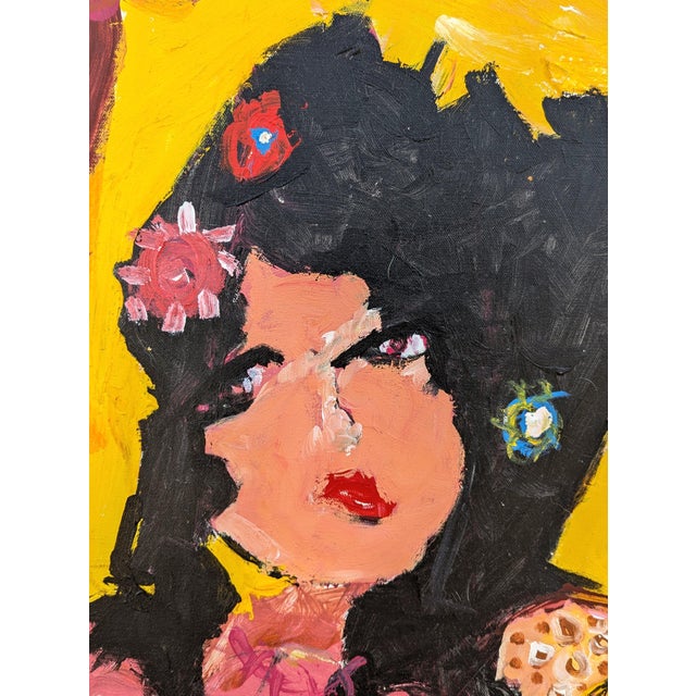 Oswaldo Subero "Jacucci" Contemporary Abstract Pink & Yellow Expressionist Female Painting, 2005 For Sale - Image 12 of 12