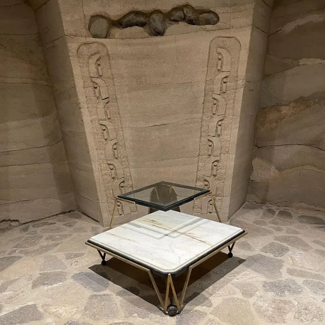 Mid-Century Modern 1950s Arturo Pani Mexico Corner Table in Marble Beveled Glass Bronze For Sale - Image 3 of 13