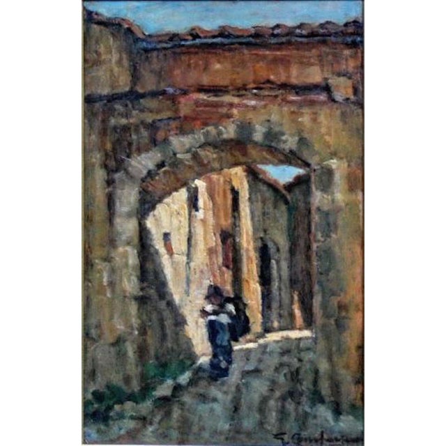 Giuseppe COMPARINI Alley with wayfarer, 1969 Oil on canvas Signature on bottom right 25 x 50 cm This work of Giuseppe...