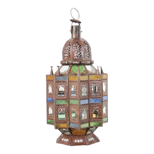 Moroccan Moorish Multi-Color Glass Lantern in Star Shape