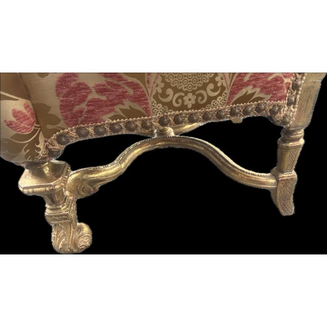 Mid 20th Century Vintage Venetian Rococo Giltwood High-Back Wingback Armchair 55” For Sale - Image 5 of 15