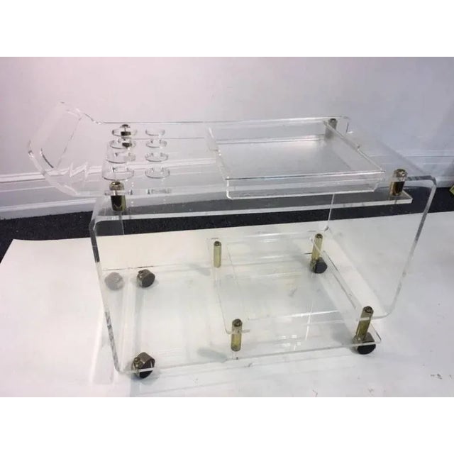 Late 20th Century Lucite and Brass Bar Cart in the Manner of Charles Hollis Jones For Sale - Image 5 of 6