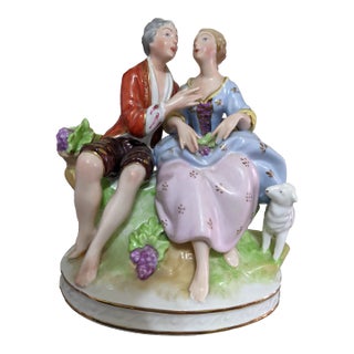 Antique Germany Dresden Couple Porcelain Figurine For Sale