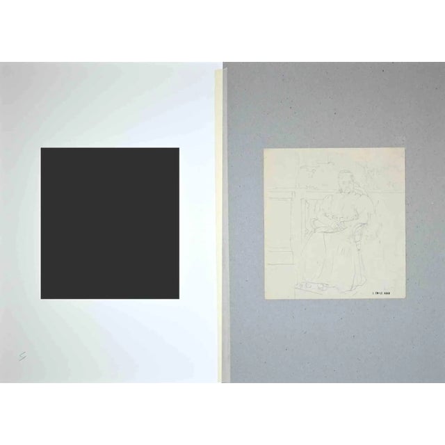 Portrait of a Lady on a Terrace is an original artwork realized by Louis Emile Adan (Parigi, 1839-1937) in 1930s. Pencil...