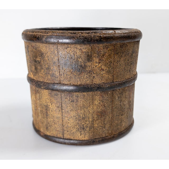 19th Century Primitive Rustic Small Wood and Iron Bucket With Great Surface For Sale In New York - Image 6 of 12