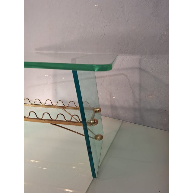 Coffee Table with Glass Top and Legs and Brass Scrolls attributed to Gio Ponti for Fontana Arte, 1940s For Sale - Image 6 of 17