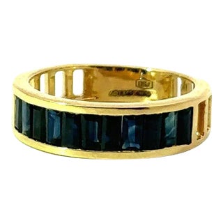 Blue Sapphire Stacking Band Ring in 18k Solid Yellow Gold Size 7 (All Sizes Available) For Sale