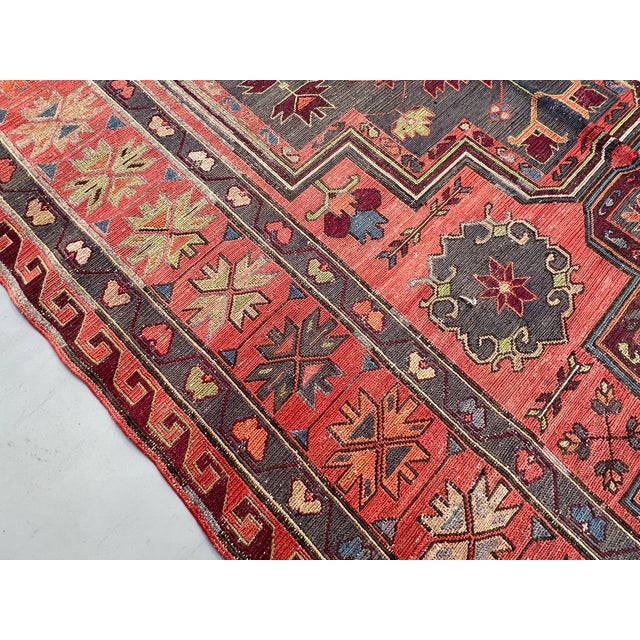 An antique Caucasian Kuba Soumak — a collectible weft-wrapped flatweave, tougher and rarer than kilim — with three bold...