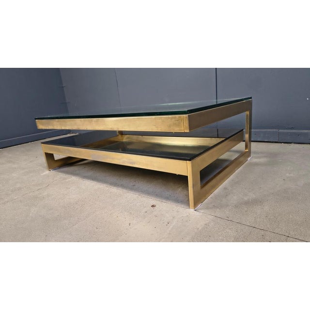 Metal Vintage 23kt Gold Layered Two-Tier Coffee Table from Belgochrom, 1970s For Sale - Image 7 of 12