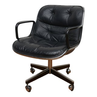 1970s Pollock Executive Chair for Knoll in Black Leather With Ball Casters 1970s Signed For Sale